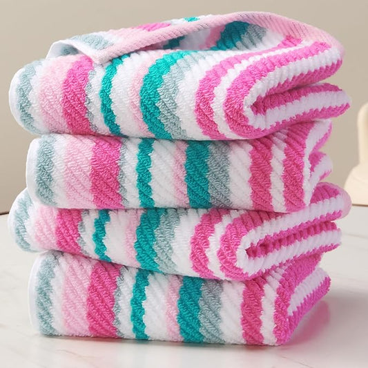 VOOVA & MOVAS Cotton Hand Towels Set of 4, 16"x27" - Quick Dry, Soft & Absobent & Lightweight, Striped Hand Towels for Bathroom & Showering, Luxury Towel Gift Set, Pink and Teal Stripe