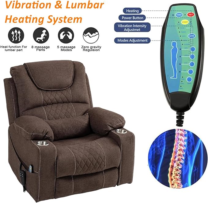 180 Degrees Lay Flat Lift Recliner Chair with Heat and Massage, Dual Motor Infinite Position Electric Power Lift Recliners for Elderly, Big Man Up to 400 LBS, Seniors, White