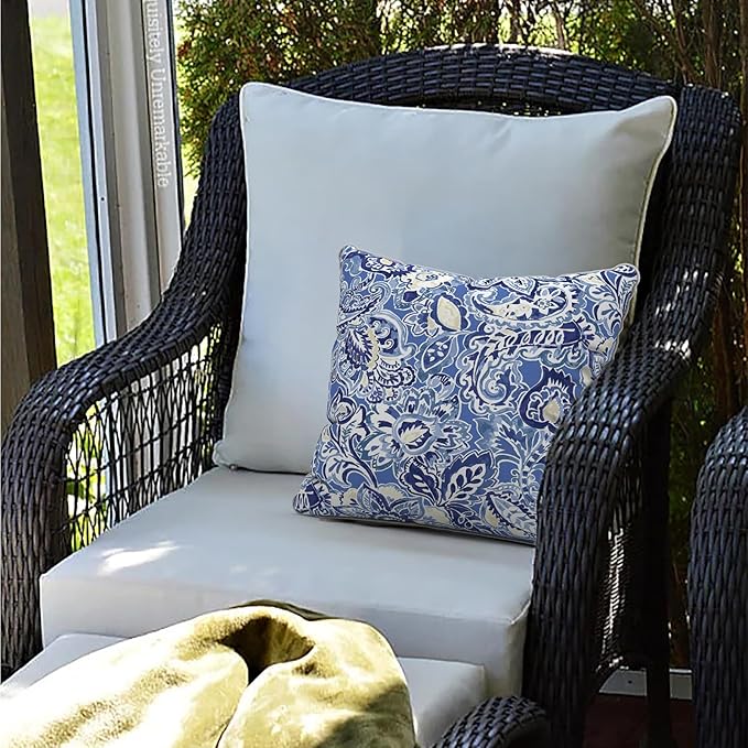 LVTXIII Set of 2 Patio Throw Pillows Waterproof 20"x20" Fade Resistant Outdoor Throw Pillows with Inserts, Decorative Garden Toss Pillow Cushions for Home Patio Sofa Use, Floral Bluish Violet