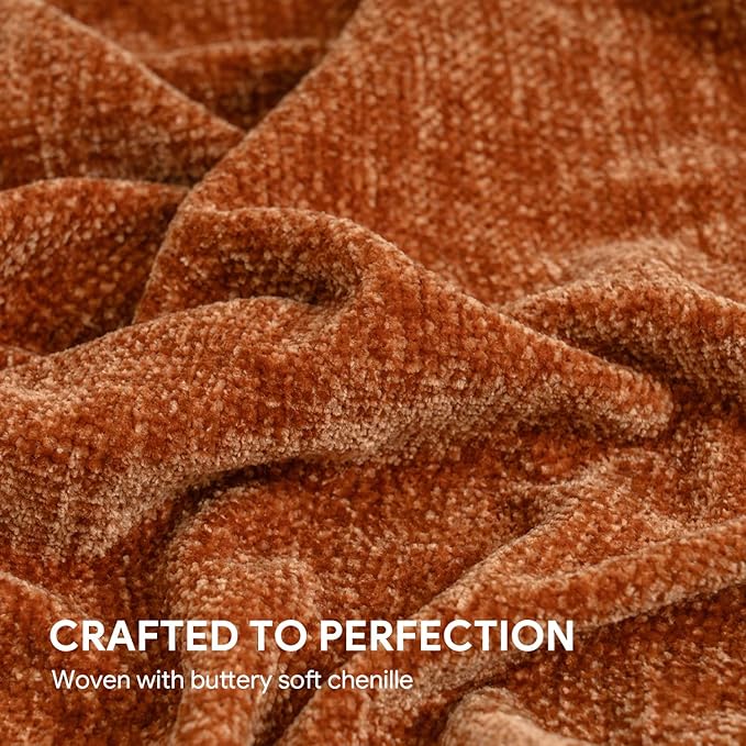 RECYCO Throw Blanket Soft Cozy Chenille Throw Blanket with Fringe Tassel for Couch Sofa Chair Bed Living Room Gift (Rust, 50" x 60")