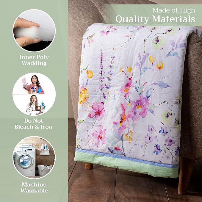 Maison d' Hermine Throw Blanket for Couch Lightweight Soft Warm Breathable Cotton Throw Blankets for Bed Girls Boys Women Men Gifts Sofa Travel Living Room Chair Bedding (60"x80", Summer Floral)