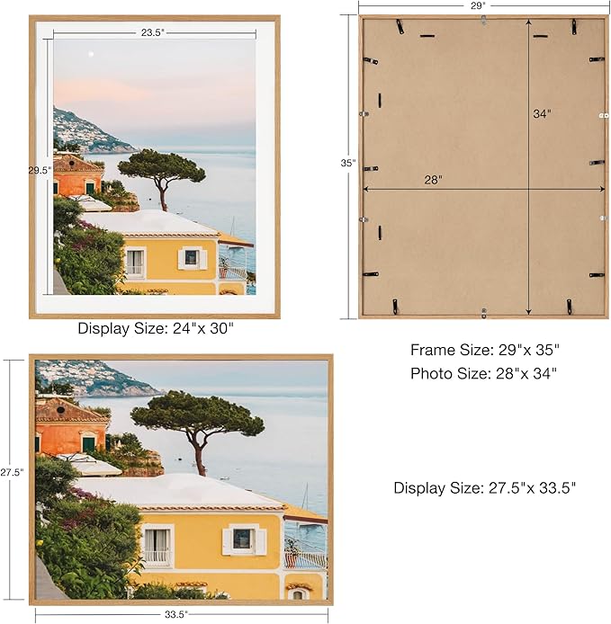 Axeman 28x34 Frame | Solid Oak Wood 28x34 Poster Frame With Mat for 24x30 | 34x28 Wood Picture Frame | Tempered Glass and Hanging Hardware Included Home Wall Decor Art Hanging Frame | Natural