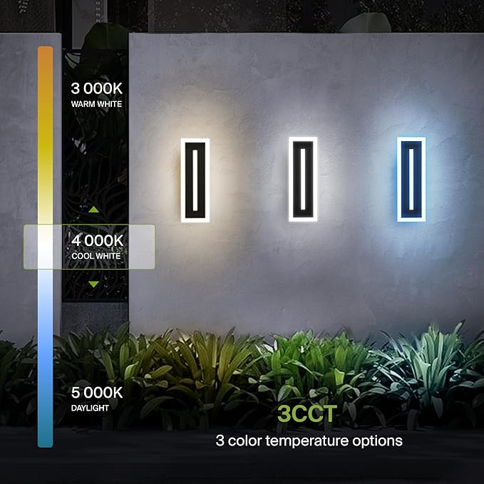 ASD LED 18" Long Wall Mount Light Fixture, Outdoor & Indoor Linear Sconce | 3CCT, Dimmable, Waterproof, Anti-Rust, ETL Listed | 18W 1180LM 3000-5000K 100-277V | Exterior Porch Lighting | Black