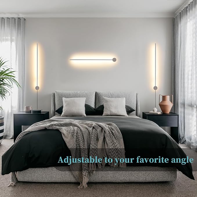 Modern LED Plug in Wall Sconces Set of Two,Chrome Dimmable 23.6" Wall Lighting,Bathroom Vanity Light Fixtures,Metal Wall Lamps with Memory Function for bathrooms,bedrooms,Living Rooms,Hallway