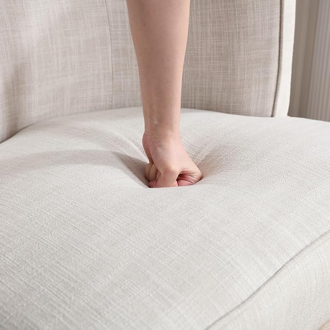 Arm Accent Chair Barrel Accent Chair with Wood Legs, Comfy Barrel Side Chair Linen Upholstered Reading Chairs with Back for Living Room Bedroom, Living Room Chair, Beige