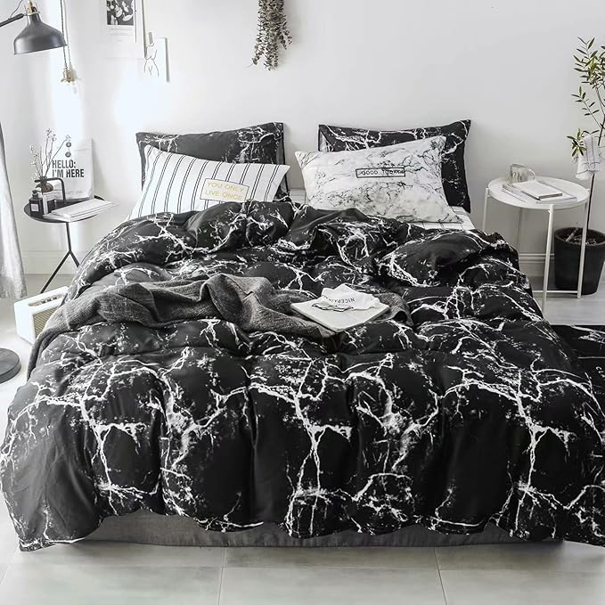 Luxlovery Black Marble Comforter Set California King Black and White Marble Bedding Comforter Set Women Men Gothic Abstract Comforter King Size Breathable Soft Cozy Blanket Quilts Comforter