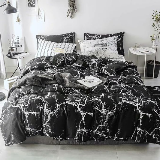 Luxlovery Black Marble Comforter Set California King Black and White Marble Bedding Comforter Set Women Men Gothic Abstract Comforter King Size Breathable Soft Cozy Blanket Quilts Comforter