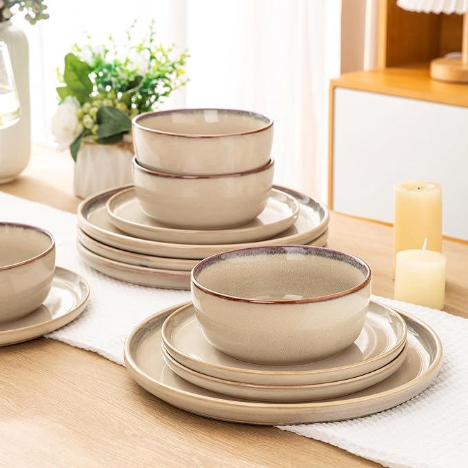 AmorArc Stoneware Dinnerware Sets,Round Reactive Ceramic Plates and Bowls Set,Highly Scratch Resistant | Dishwasher & Microwave Safe Dishes,Dishware Service for 8 (24pc)