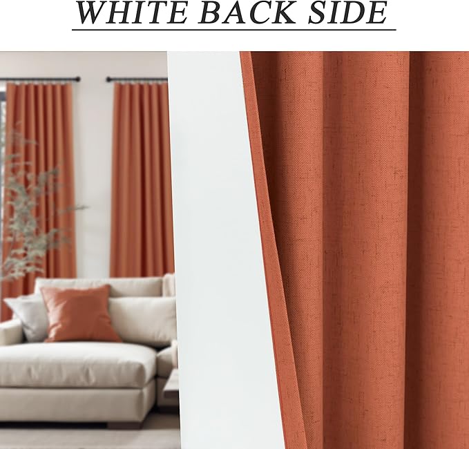 Terracotta Blackout Curtains for Living Room 2 Panel 84 Inches Long Back Tab Pocket Black Out Linen Burnt Orange Rust Drapes for Bedroom Darkening Thermal Insulated Boho Farmhouse Fall Decor 84 Length