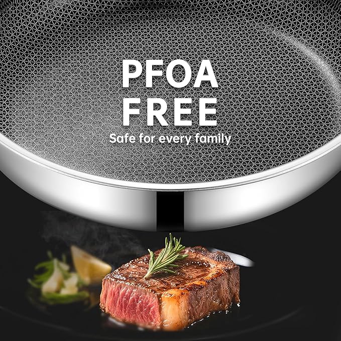 Nonstick 10 Inch Frying Pan, Hybrid Frying Pans Nonstick Stainless Steel Skillets Skillet with Stay-Cool Handle, Dishwasher & Oven Safe, PFOA Free Cookware Compatible with All Cooktops