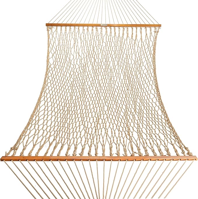 Original Pawleys Island 15DCTAN Presidential Tan DURACORD Rope Hammock w/Extension Chains & Tree Hooks, Handcrafted in The USA, Accommodates 2 People, 450 LB Weight Capacity, 13 ft. x 65 in.