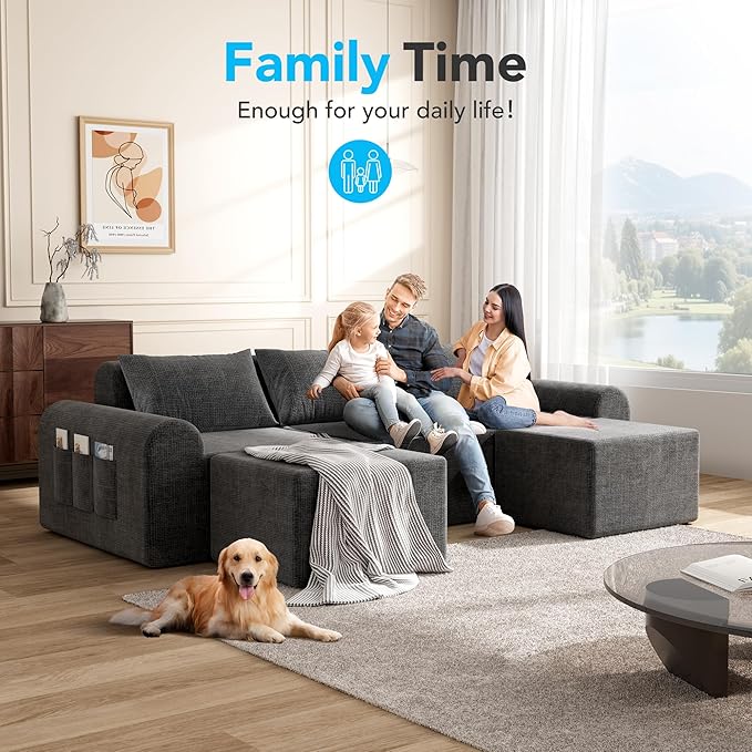 Cloud Sectional Couch with 2 Ottomans & 3 Pillows, Boneless Couches for Living Room, U Shaped Sectional Sofa Deep Seat Comfy Couch for Small Spaces, No Assembly Required, 72h to Restore