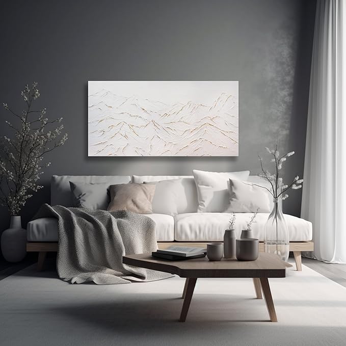 Belmrxne Large Abstract Mountain Wall Art White and Gold Wall Decor Aesthetic Canvas Painting Hanging Artwork for Living Room Bedroom Dining Room Office Home Decor 30x60 Inch