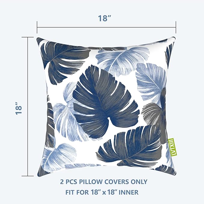 LVTXIII Outdoor Throw Pillow Covers 18 x 18 Inch, Covers ONLY Modern Paisley Pattern Decorative Square Toss Pillow Case Pack of 2 for Home Patio Garden Sofa Bed Furniture, Monstera Blue