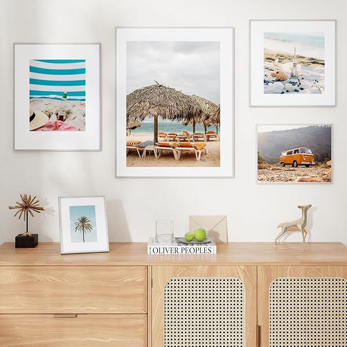 12x12 Metal Square Picture Frame With Tempered Glass | Mat for 10x10 | Minimalist Modern Poster Frame | Horizontal & Vertical Hanging | Hardware Included | Silver