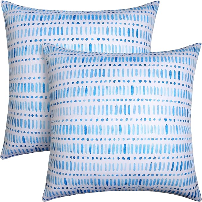 Pack of 2 18x18 Outdoor Pillows, Waterproof Throw Pillows with Inserts, Decorative Patio Pillows for Garden, Couch, Furniture, Sofa, Bed, Living Room(Pebble Blue)