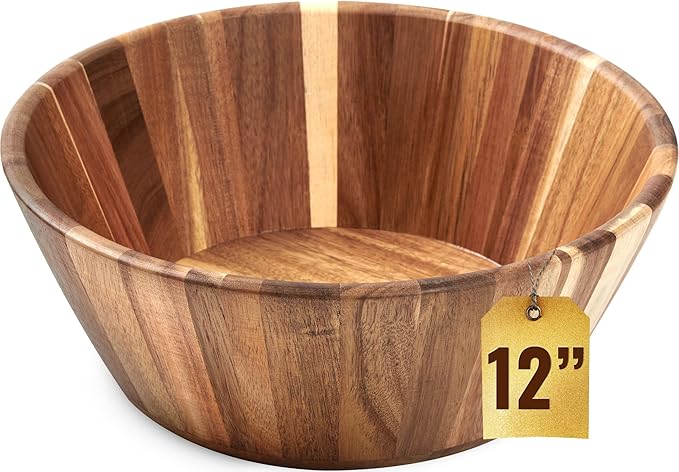 Woodenhouse Wooden Salad Bowl, Salad Bowl, Wooden Bowl - 12" Round Design Fruit Bowl, Handmade, Durable and Stylish Natural Wood Dining Accessory