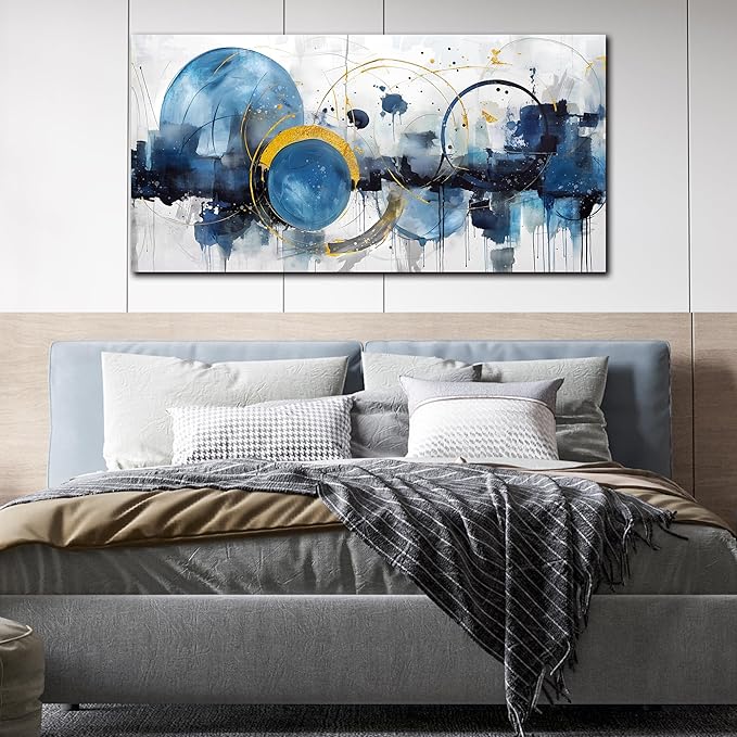 ZHAOSHOP Abstract Canvas Wall-Art - Blue Home Office Wall Decor - Modern Wall Art for Living Room Large Size Ready to Hang Size 24" x 48"