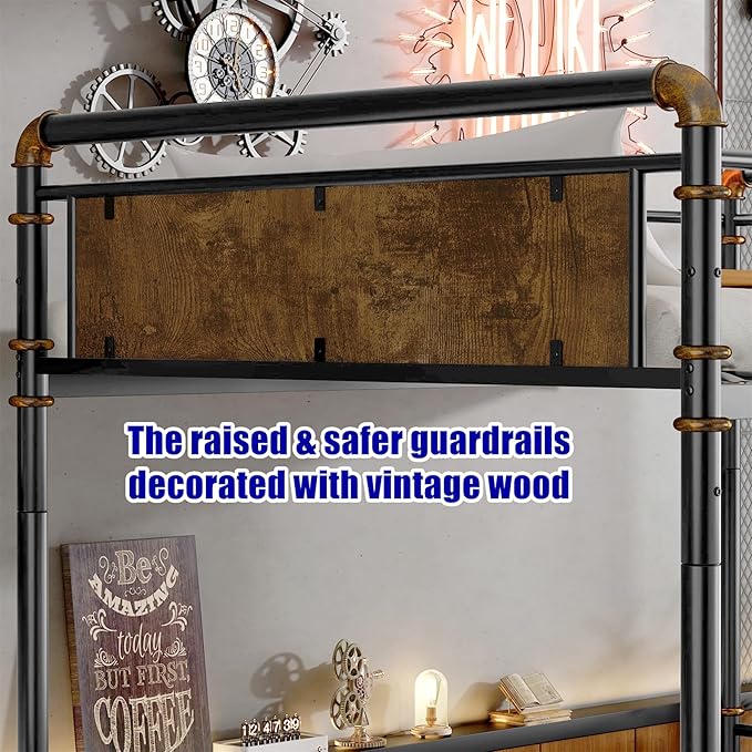 ULUCAN Reinforced Version & Stronger Convertible Steel Twin XL Over Twin XL Size Bunk Bed Frame, Heavy Duty Thickened Safer More Stable Metal Bunkbeds