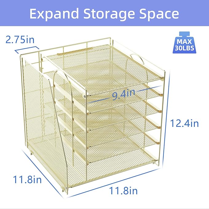 gianotter Desk Organizers and Accessories, 6-Tier Paper Organizer with Magazine rack, File Organizer for Desk, Office Accessories & Workspace (Gold)