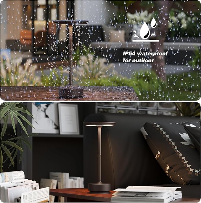 2 Pack Rechargeable Table Lamps Cordless, Portable 5000mAh Outdoor Table Light, 3 Color Stepless Dimming LED Table Lamp with Memory Function, for Home/Dinner/Patio/Restaurant.(Brown)