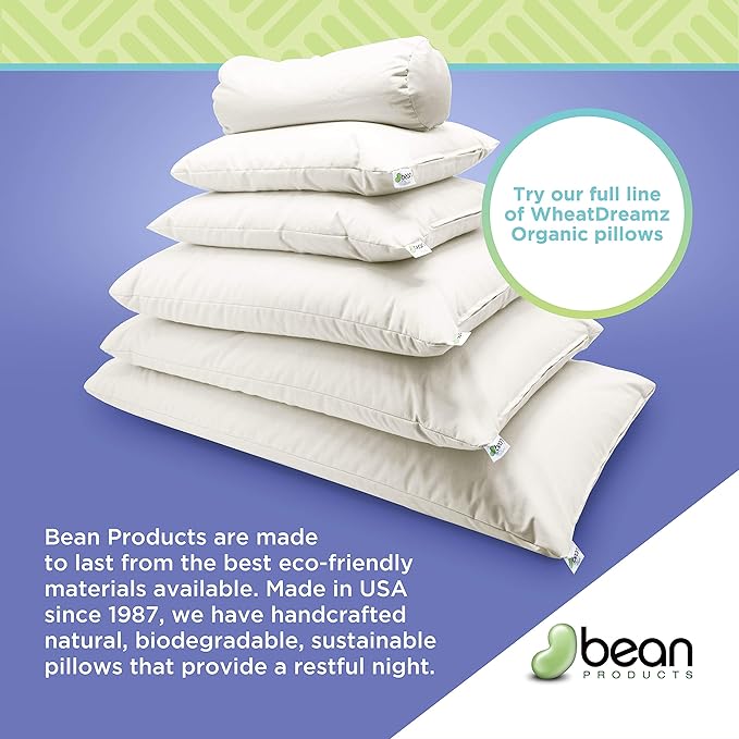 Bean Products WheatDreamz 4" x 12" Neck Roll Pillow - Organic Cotton Zippered Shell with Organic Buckwheat - Made in USA