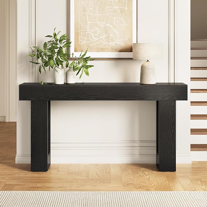 Little Tree 63-Inch Long Console Tables for Entryway, Large Sofa Table Behind Couch, Wooden Entry Foyer Hallway Table, Modern Console Sofa Tables for Living Room, Black