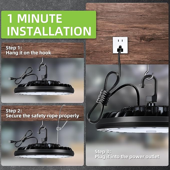 hykolity 6 Pack LED High Bay Light 150W, 5000K UFO LED High Bay Light Fixture with US Plug [450W MH/HPS Equiv.] 100-277V, 19,500lm, IP65 Commercial Warehouse Area Light for Wet Location