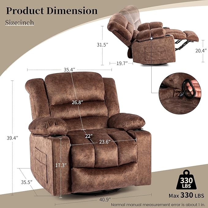 Recliner Chair Rocker Modern Ergonomic Lounge 360 Degree Swivel Single Sofa Seat Living Room Lounge Recliners on Clearance Foam Filling