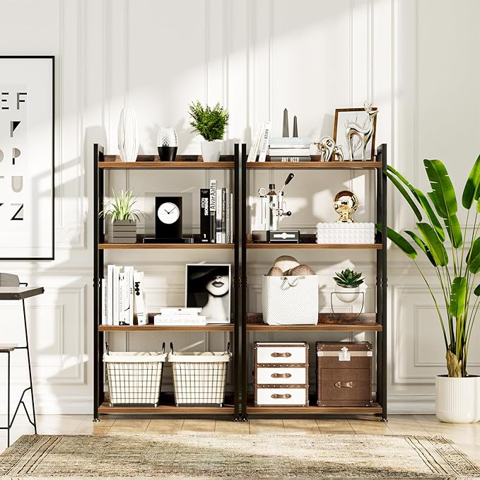 NUMENN Bookshelf, 4 Tier Bookshelves, Home Office Bookcase Shelf Storage Organizer, Free Standing Storage Shelving Unit for Bedroom, Living Room and Home Office, Vintage