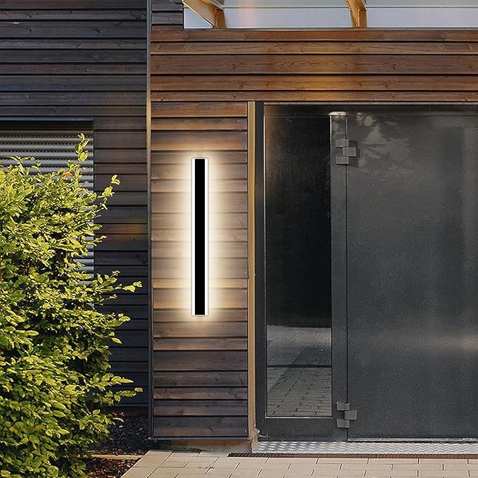 Mikeru Modern Wall Light, 3000k-6000k Dimmable Sconce 23.6inch Black Exterior Light With Remote Control, IP65 Waterproof Anti-Rust Linear Long Porch Light Outdoor