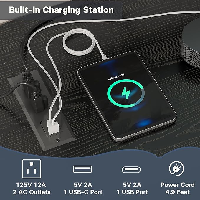 Alohappy 59" Mid Century Modern TV Stand with Charging Station, Curved Edge Fluted TV Console Table with Drawer and Shelf, Farmhouse Media Entertainment Center for Living Room, Bedroom, Black