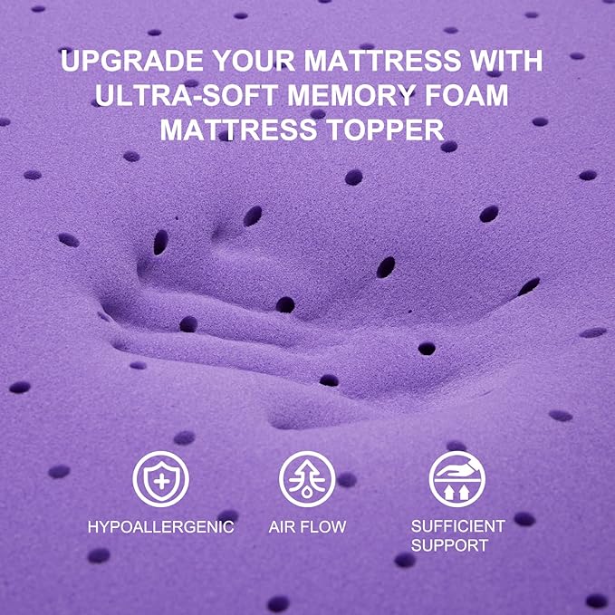 SINWEEK 2 Inch Gel Memory Foam Mattress Topper Ventilated Soft Pressure Relieve Mattress Pad, Breathable Bed Topper, CertiPUR-US Certified, King Size