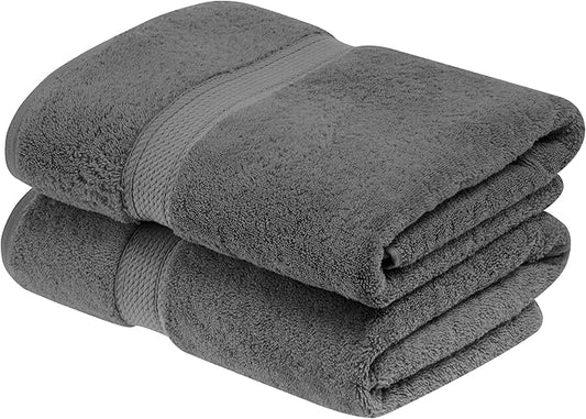 Superior Egyptian Cotton Pile Bath Towel Set of 2, Ultra Soft Luxury Towels, Thick Plush Essentials, Absorbent Heavyweight, Guest Bath, Hotel, Spa, Home Bathroom, Shower Basics, Charcoal