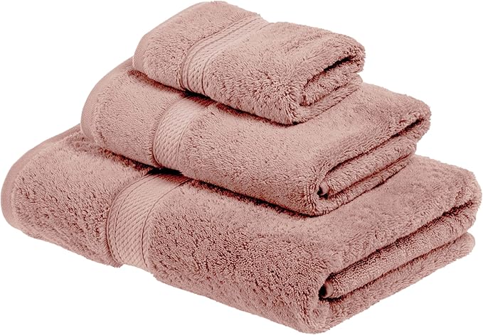 Superior Egyptian Cotton Pile 3-Piece Towel Set, 1 Bath, 1 Hand, 1 Face Towel/Washcloth, Heavyweight, Ultra Soft Luxury Towels, Thick Plush Essentials, Guest Bath, Spa, Hotel Bathroom, Muted Mauve