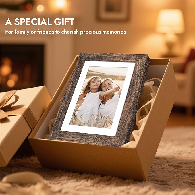 8x8 Picture Frame with Glass, Display Pictures 6x6 with Mat or 8 x 8 without Mat - Wall and Tabletop, 8 by 8 Photo Wooden Frames (Rustic Brown, 1 Pack)