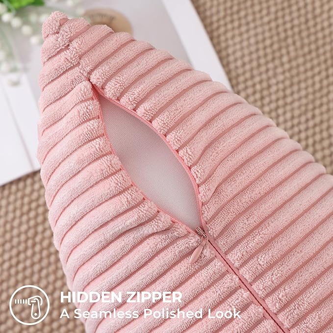 Mecatny Corduroy Decorative Throw Pillow Covers 20x20 Set of 2 for Sofa Living Room, Soft Neutral Boho Couch Pillow Covers for Home Decor, Pink