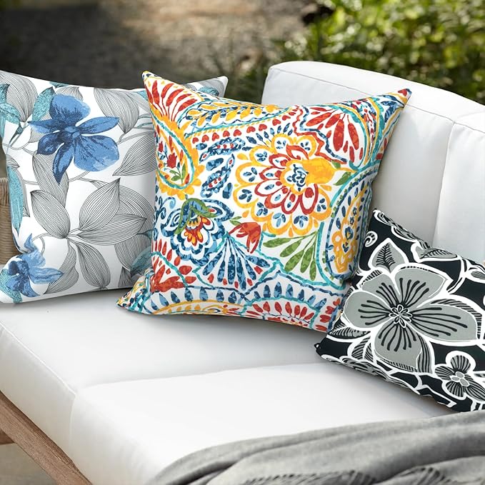 Pack of 2 Patio Throw Pillow Covers ONLY, Water Repellent Cushion Cases 20x20 Inch, Square Pillowcases for Outdoor Couch Decoration, Clemens Noir Blue