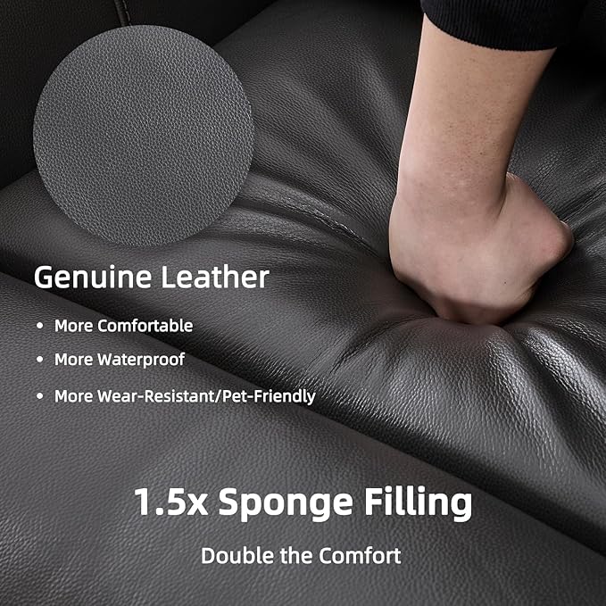 Phoenix Home Genuine Leather Power Lift Recliner Chair for Elderly with Massage and Heating, Electric Recliner for Seniors with Extended Footrest, Type-C and USB Port, Side Pocket, Grey