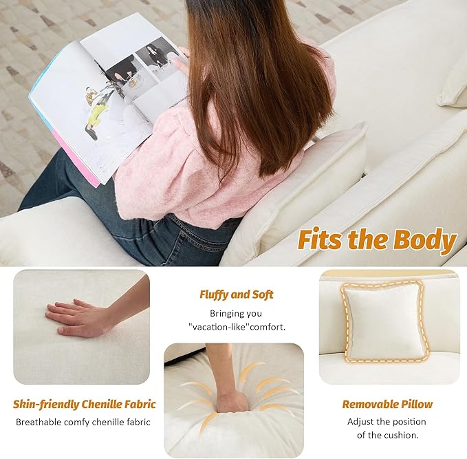 147'' Sectional Cloud Deep Seat Couch, Oversized Chenille U Shaped Sectional Sofa for Living Room Set, Comfy Upholstered Modular Sectional Sofa Couch with 2 Movable Ottoman, Beige