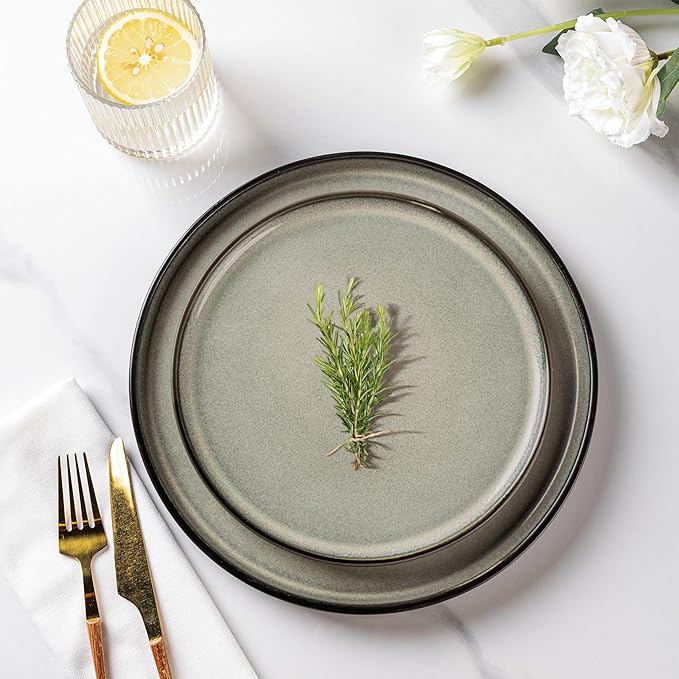 AmorArc Stoneware Dinnerware Sets,Round Reactive Glaze Plates and Bowls Set,Highly Chip and Crack Resistant | Dishwasher & Microwave Safe Dishes Set,Service for 4 (12pc)