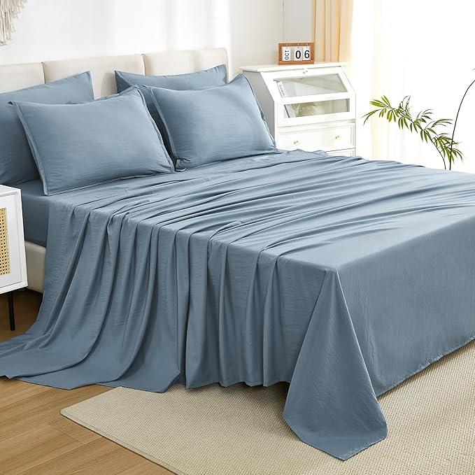 Litanika Comforter King Size Set Grayish Blue - 7 Pieces Bed in a Bag King Bedding Comforter Sets, Plain Lightweight Bed Set with Comforter, Sheets, Pillowcases & Shams