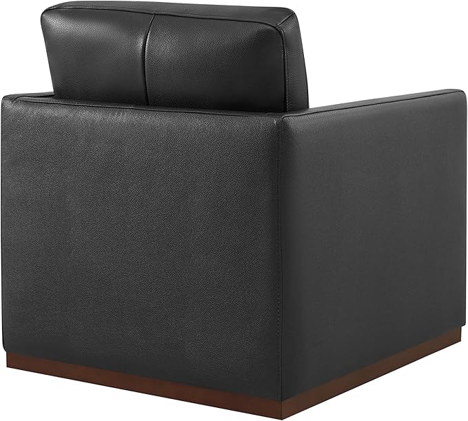 CHITA Genuine Leather Swivel Accent Chair, FSC Certified Mid Century Modern Arm Chair for Living Room and Bedroom, Fully Assembled, Black