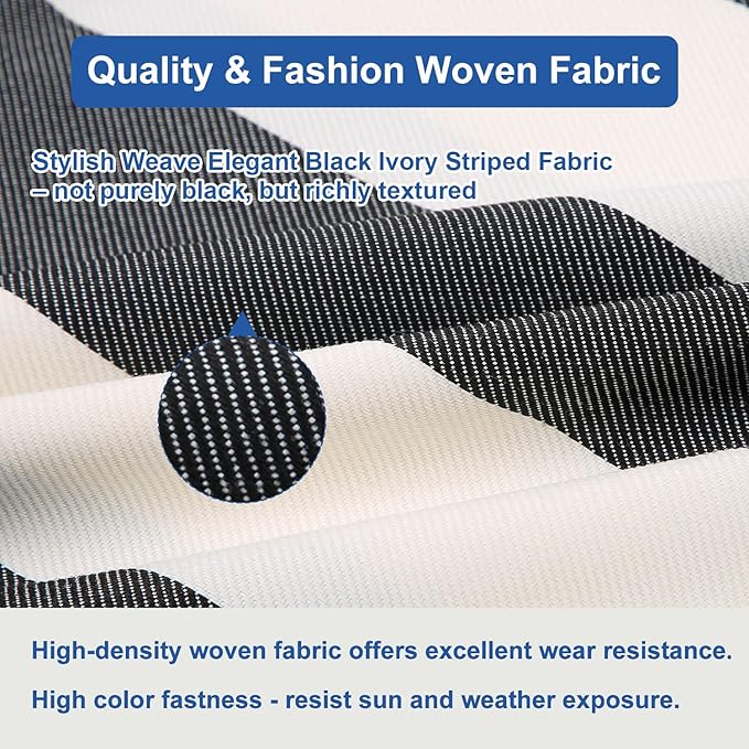 Outdoor Throw Pillow Covers 18x18 Inch, Set of 2, Cover Only! Waterproof Fade Resistant Decorative Cushion Sham Pillow Cases for Patio Furniture Chair Couch Sofa - Black Ivory Striped