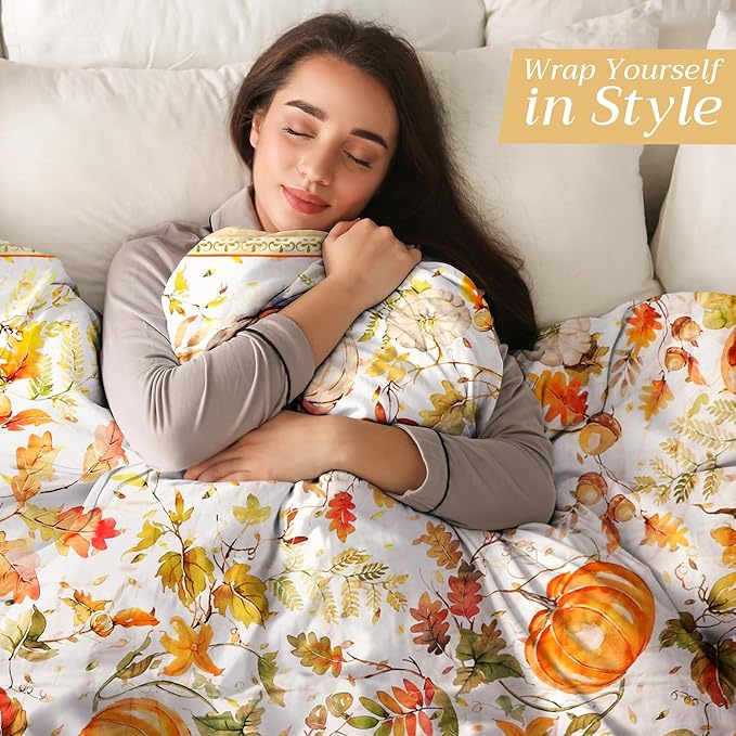 Maison d' Hermine Throw Blanket for Couch Lightweight Soft Warm Breathable Cotton Throw Blankets for Bed Girls Boys Women Men Gifts Sofa Travel Living Room Chair Bedding (50"x60", Pumpkin Passion)