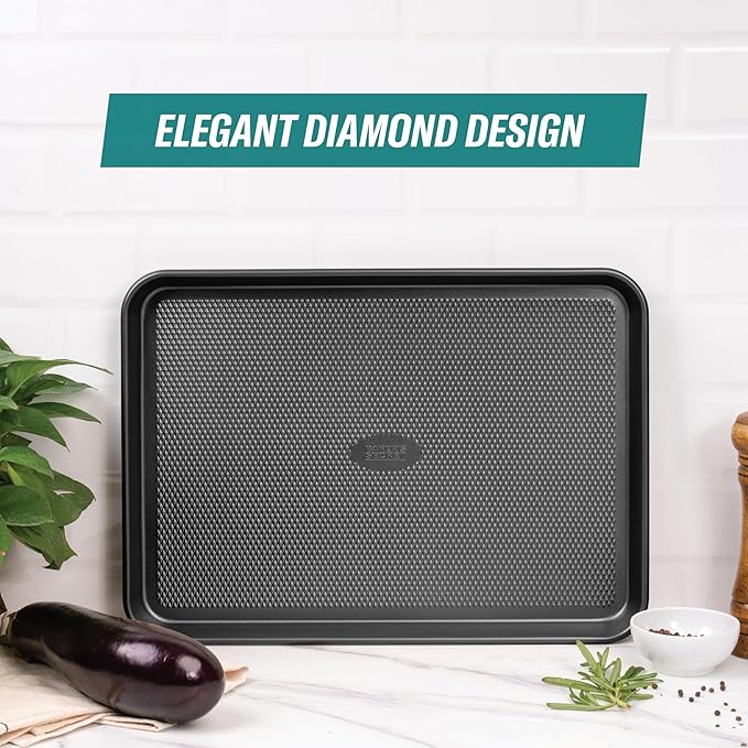 Baker's Secret Baking Sheet Pan Set, 3x Cookie Sheets for Oven, Diamond Texture Premium Air Flow Circulation, Set of 3 Baking Trays, Extra Thick 0.6mm with Diamond Base PFOA, PFOS, PTFE and PFAS free