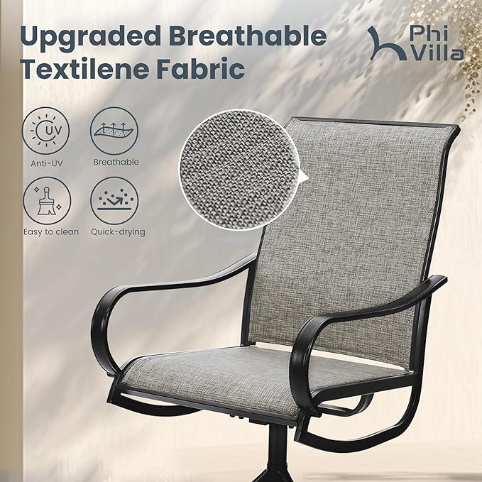 PHI VILLA Patio Dining Set 7 Piece for All Weather, Outdoor Table & Chairs Set for 6 with Swivel Patio Dining Chairs and 1 Extendable Large Patio Table for 6-8 Person