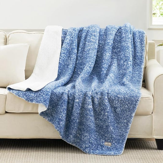 Cozy Bliss Ultra Soft Reversible Double Sherpa Sided Blanket, Fluffy Thick Warm Plush Fuzzy Blanket for Couch, Bed and Gifts (Mottled Navy Blue, 50" x 60")