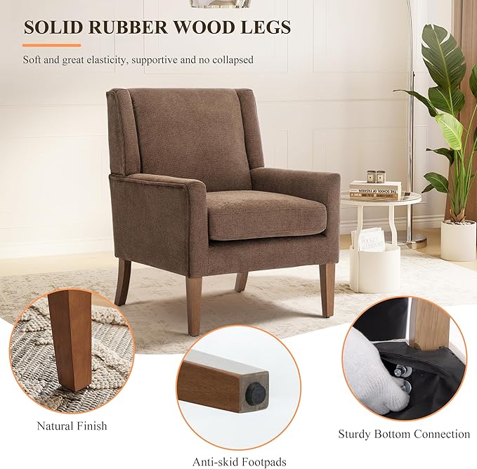 Accent Chairs for Living Room, Mid-Century Wooden Fabric Living Room Chairs, Arm Chair, Side Chairs for Living Room, Bedroom, Reading Nook