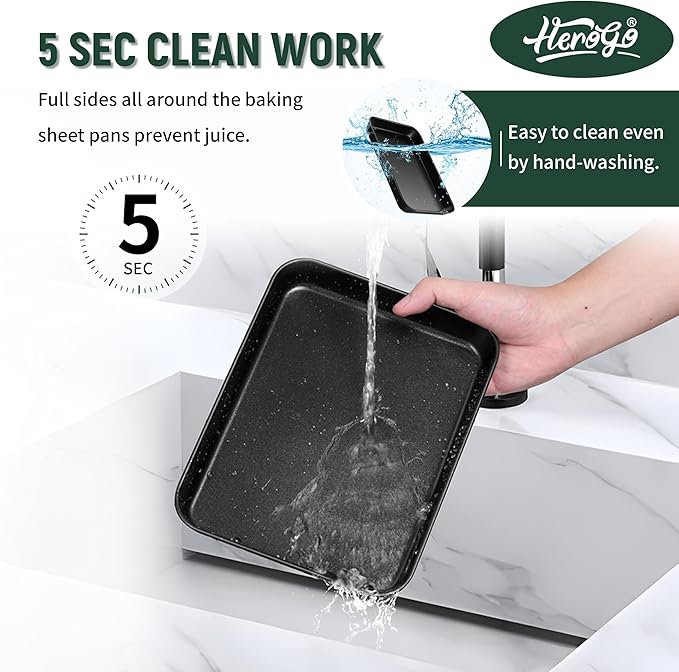 Herogo Baking Sheet Pan Set, 9×6.7×1 Inch Nonstick Carbon Steel Cookie Sheet Bakeware Set for Oven, Multipurpose Kitchen Cookware 2 Pack, Non Toxic & Heavy Duty & Easy Clean-Small